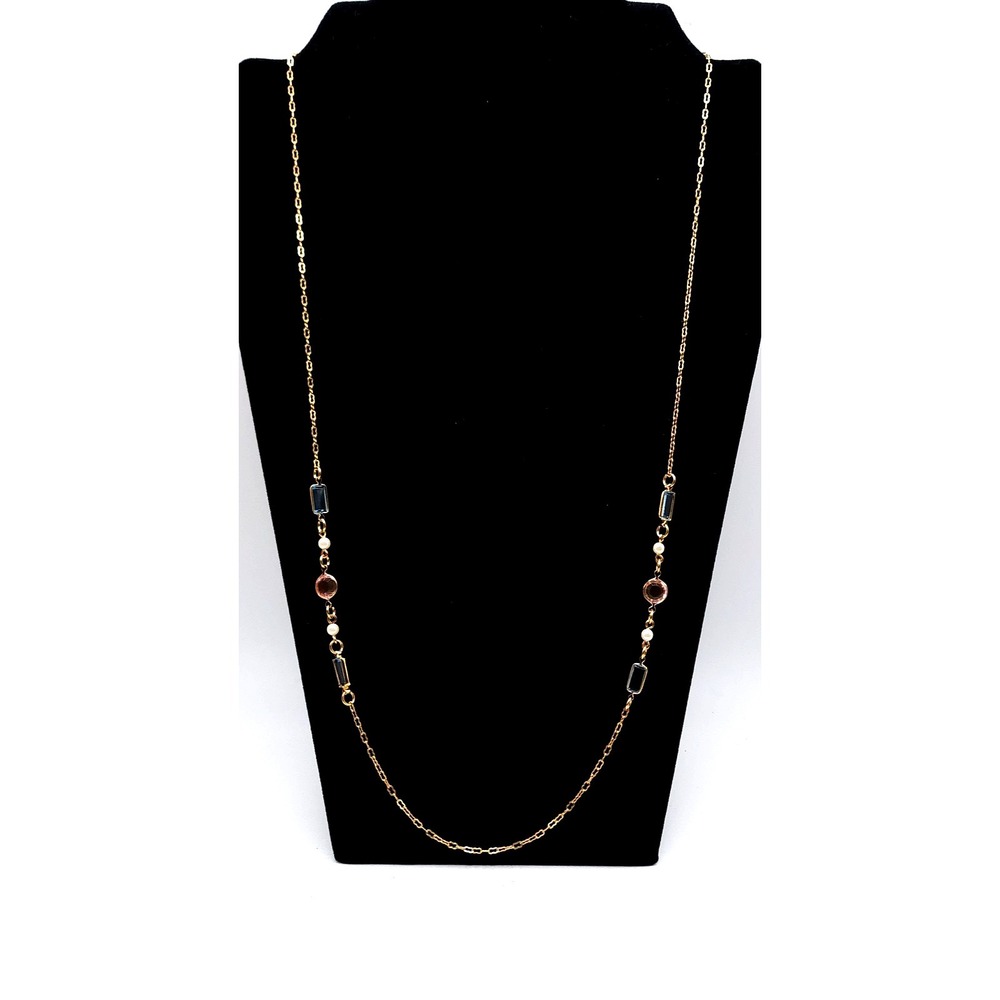 Gold‎ Pearl Lucite Station Necklace